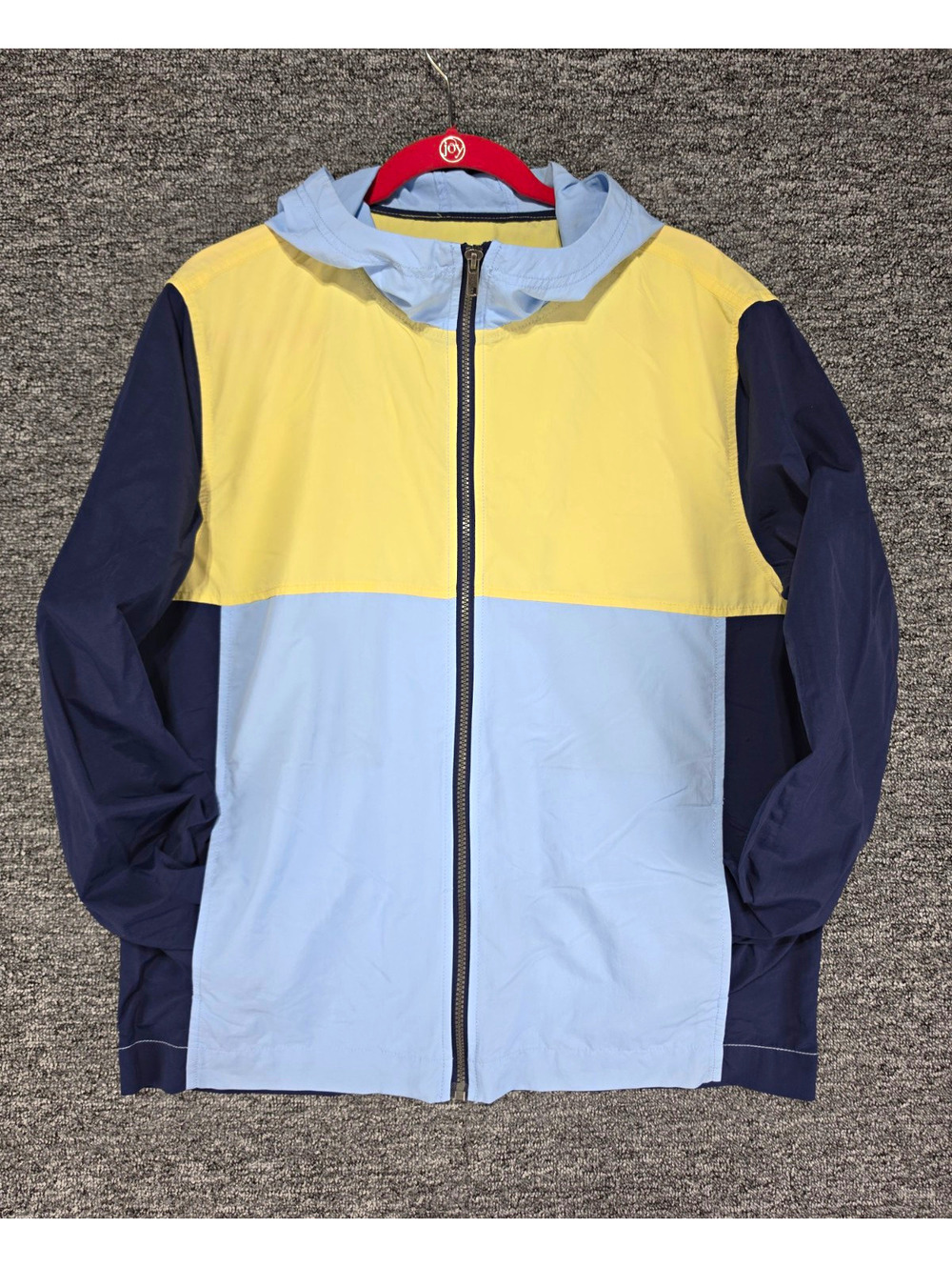 Club Room Men's Hooded Full Zip Colorblock Nylon Windbreaker Blue Yellow S